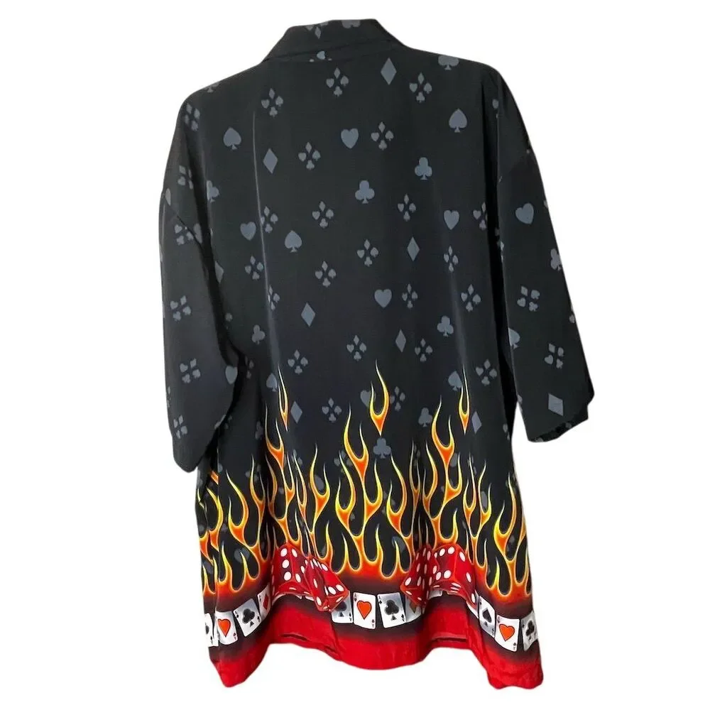 MT2 Men's 3XL Black Flame Poker Graphic Button-Up Shirt Y2K Vintage - Picture 2 of 3